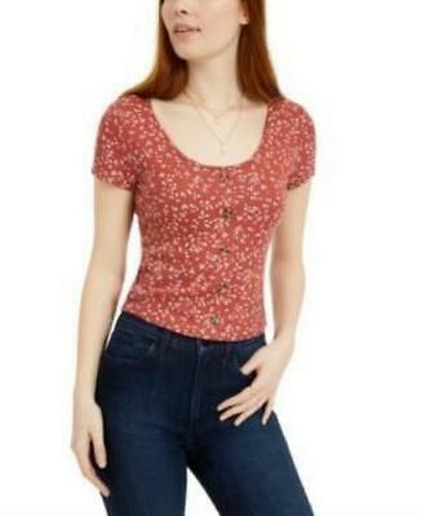 Hippie Rose Juniors Button-Trimmed Waffle-Knit Top