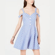 City Studios Juniors Cold-Shoulder Fit & Flare Dress, Blue/White, Size 11