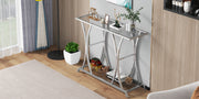 ASYA 2-Tier Glass Entryway Table, Console Tables for Entryway with Chrome Frame, Silver Glass Sofa Table for Entryway, Living Room, Chrome Finish