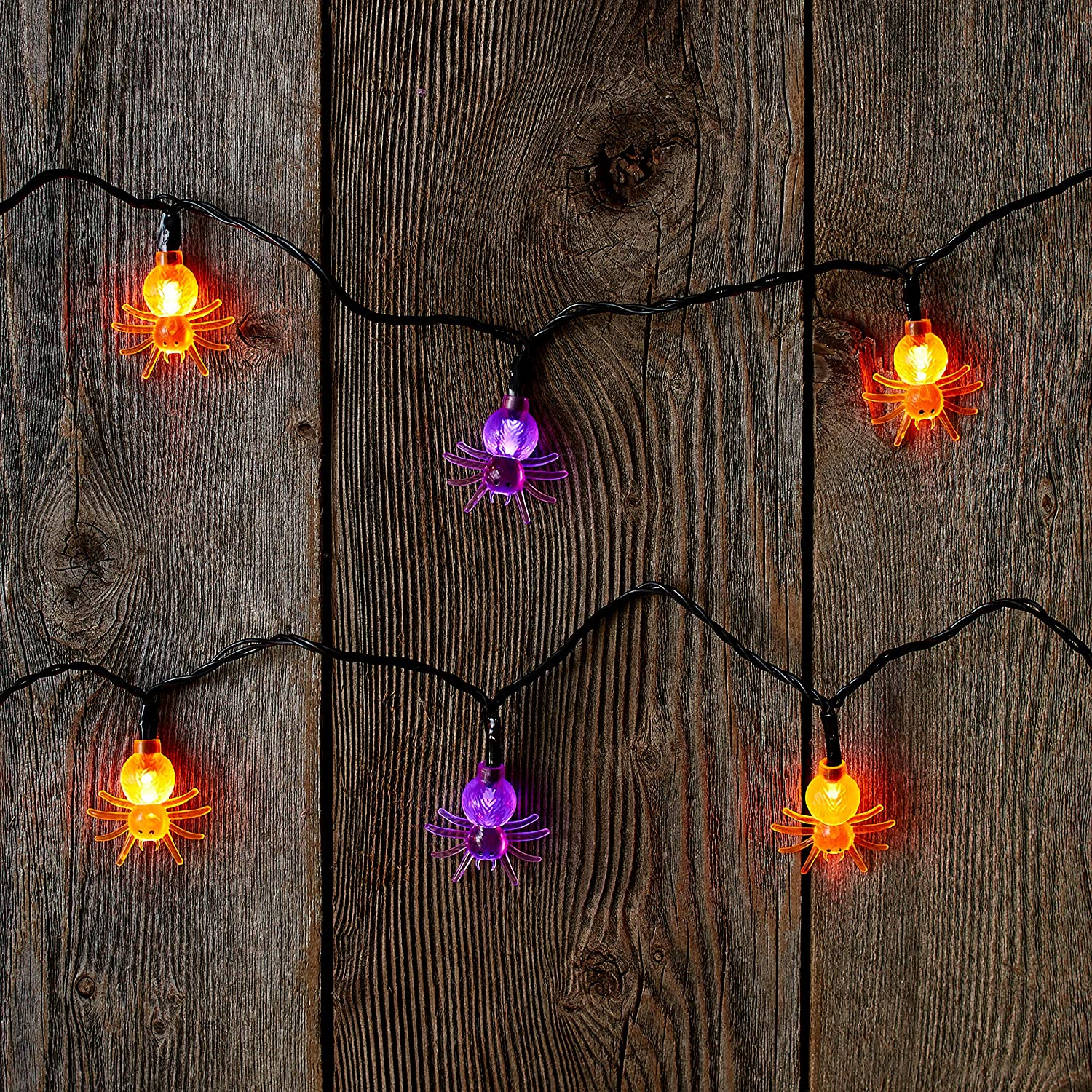 UltraLED Battery Operated Spider Cap Twinkle Light String, Purple and Orange