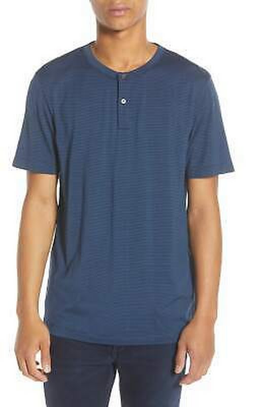 Theory Mens Anemone Trim Fit Stripe Henley, Blue, Size XXL