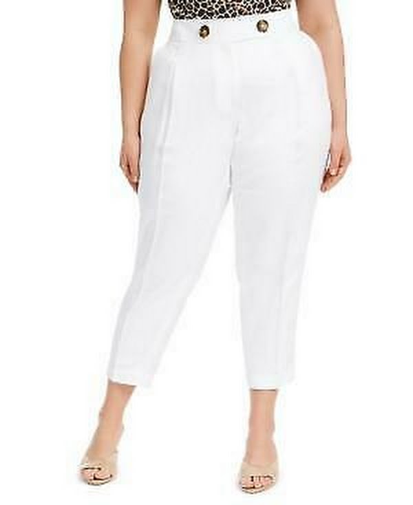 Calvin Klein Womens Plus Linen Blend High Waist Ankle Pants