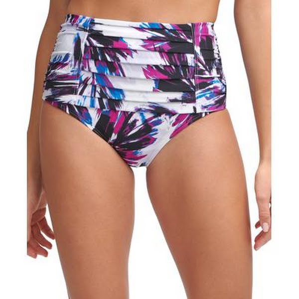 Calvin Klein Womens Printed Stretch Pleated Lined Bikini Full Coverage