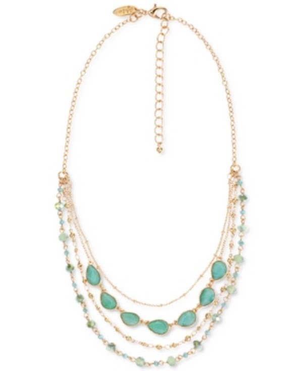 Style and Co Gold-Tone Green Stone and Bead Layered Strand Necklace