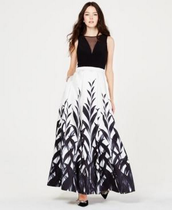 Morgan and Company Juniors Black and White Printed Gown