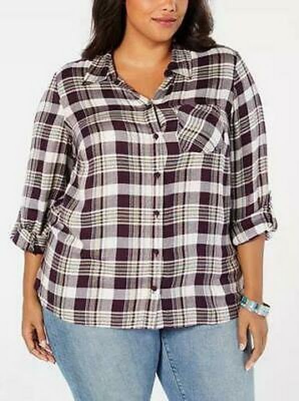 Style & Co Women's Plus Size Plaid Shirt, Size 0X