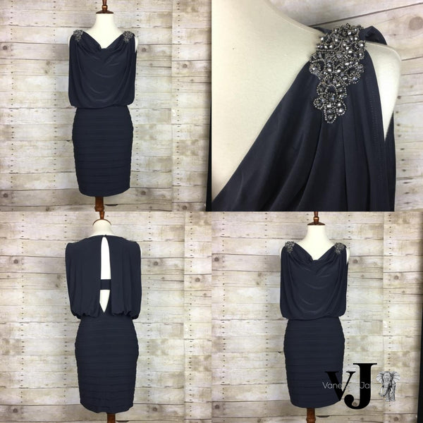 Cache Charcoal Gray Dress w/ Beaded Appliqué Size 4