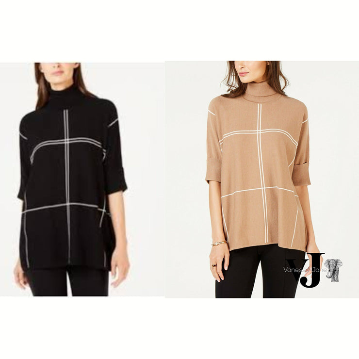 Alfani Grid-Print Turtleneck Sweater