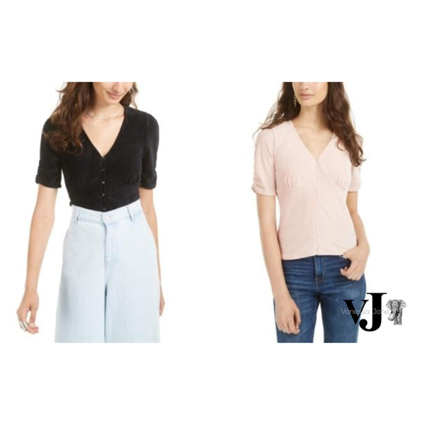 American Rag Juniors Ruched-Sleeve Rib-Knit Velvet Top