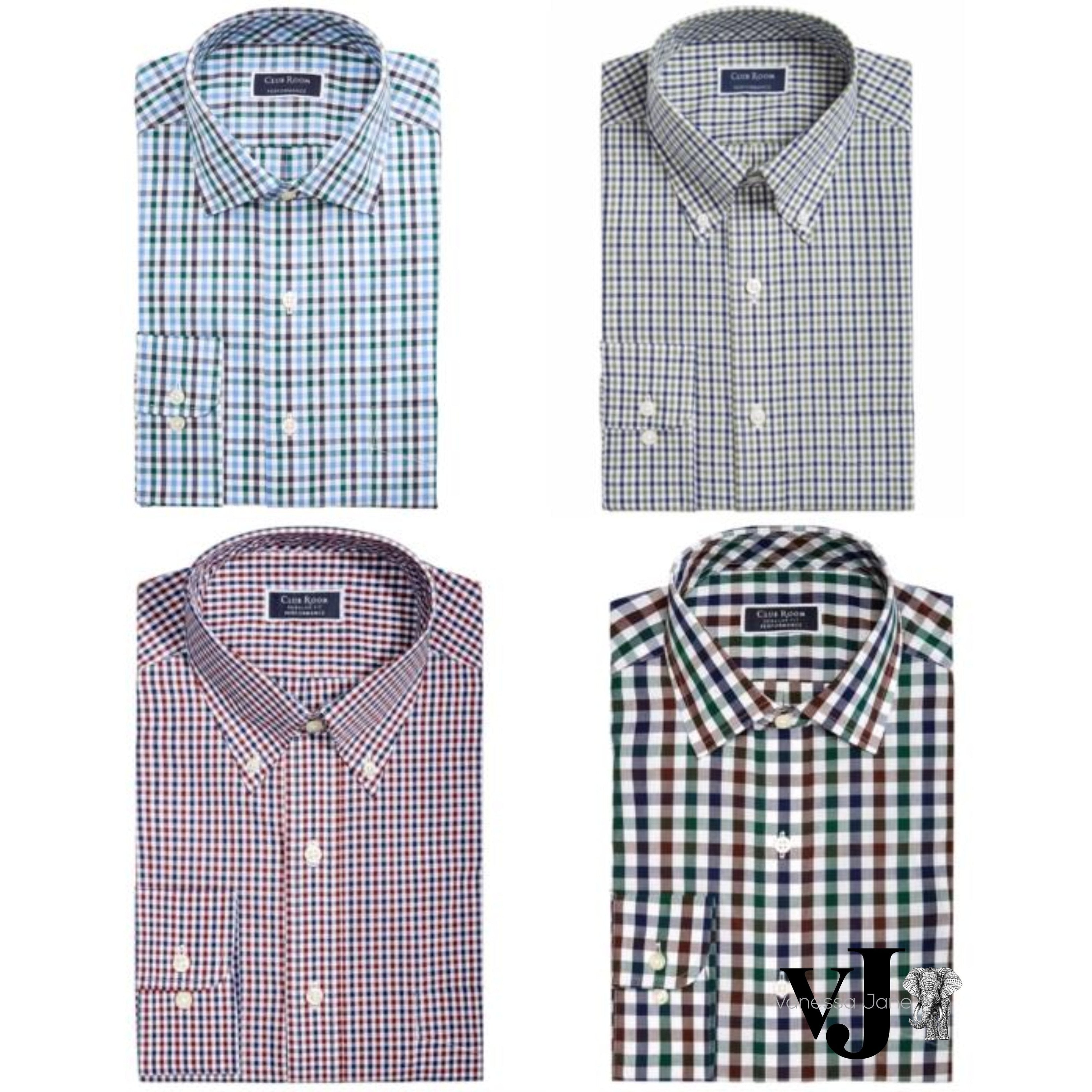 Club Room Mens Classic/Regular Fit  Multi Gingham Dress Shirt