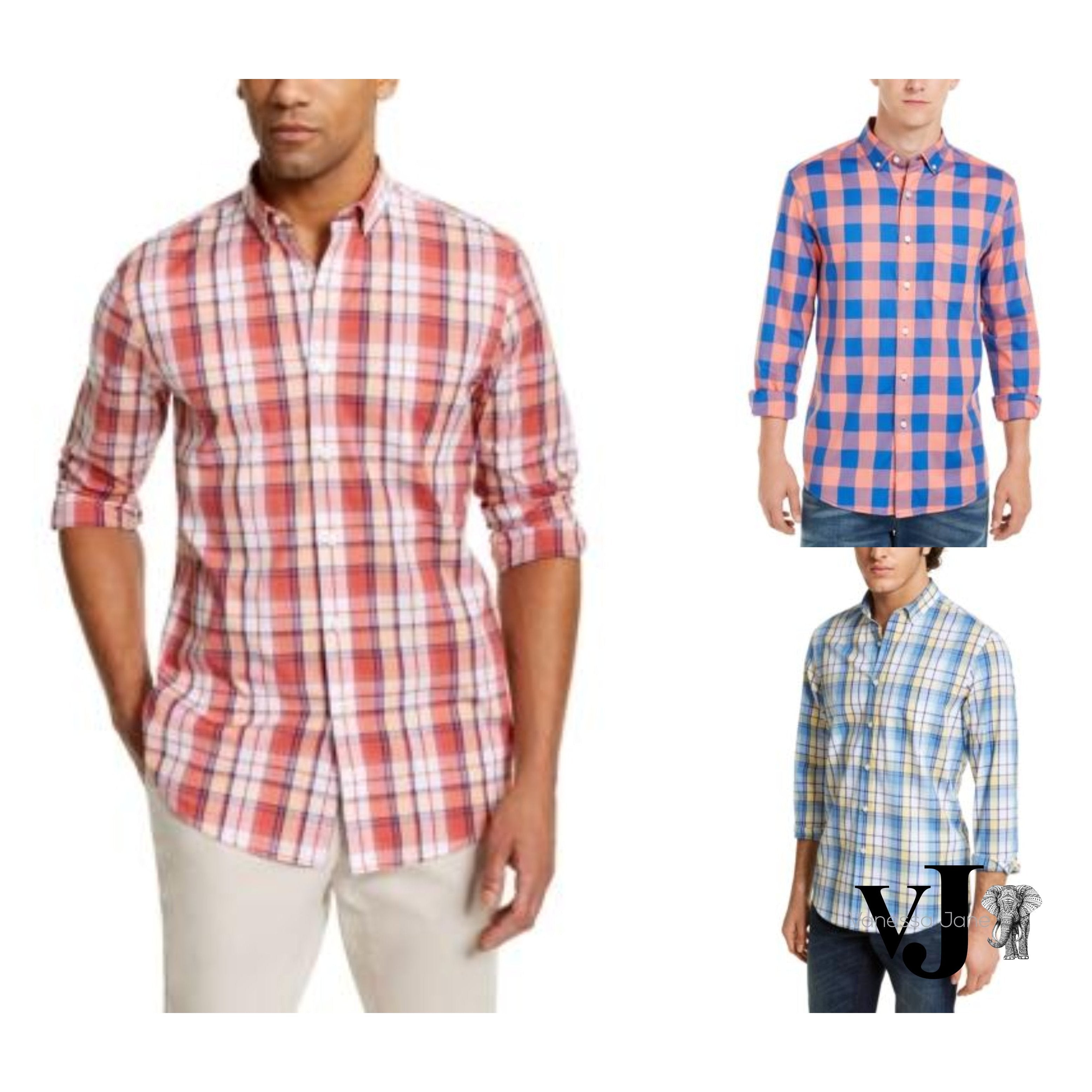 Club Room Mens Herringbone Plaid Pocket Shirt