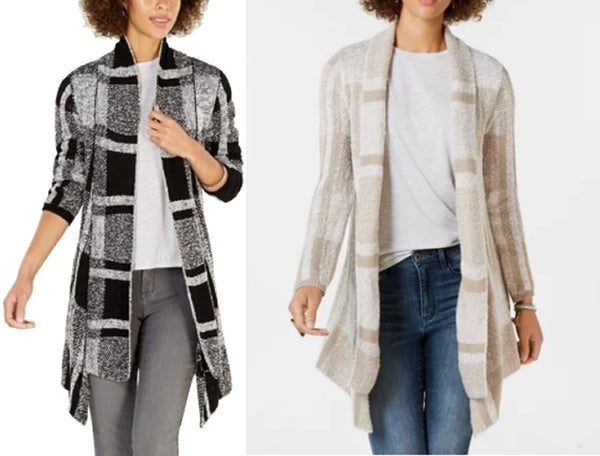 Style & Co Petite Plaid Boucle Cardigan