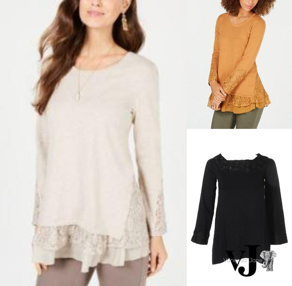 Style & Co Petite Lace Hem Tunic Sweater