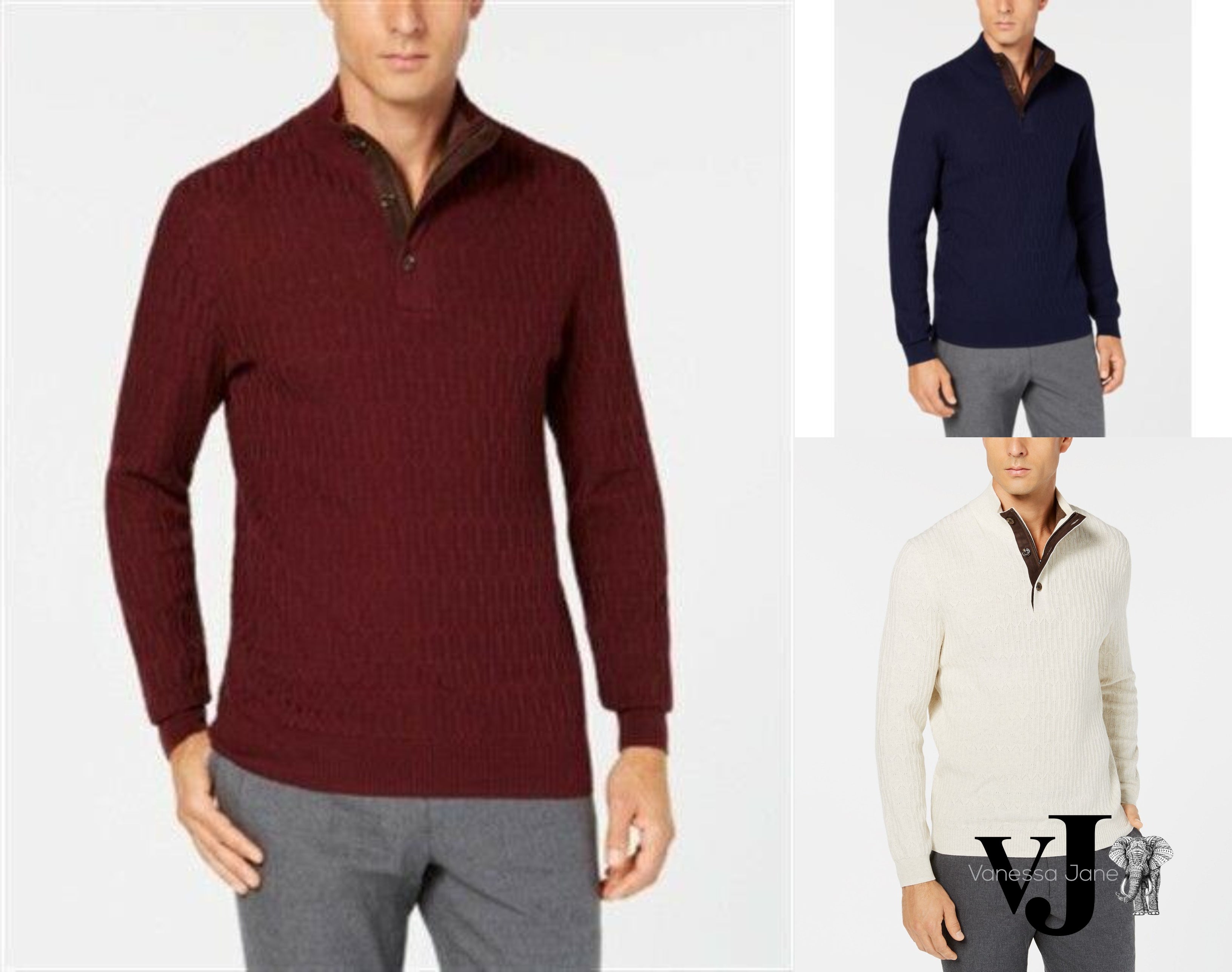 Tasso Elba Mens Supima Mock-Neck Textured Sweater