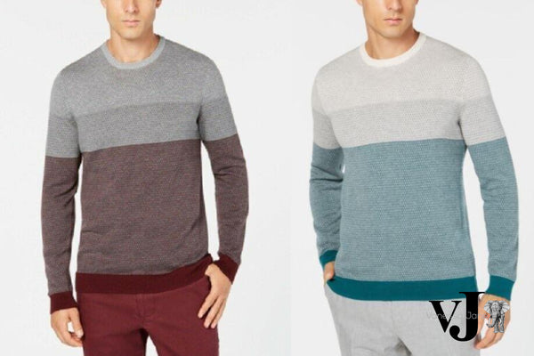 Tasso Elba Mens Colorblocked Supima Pullover Sweater