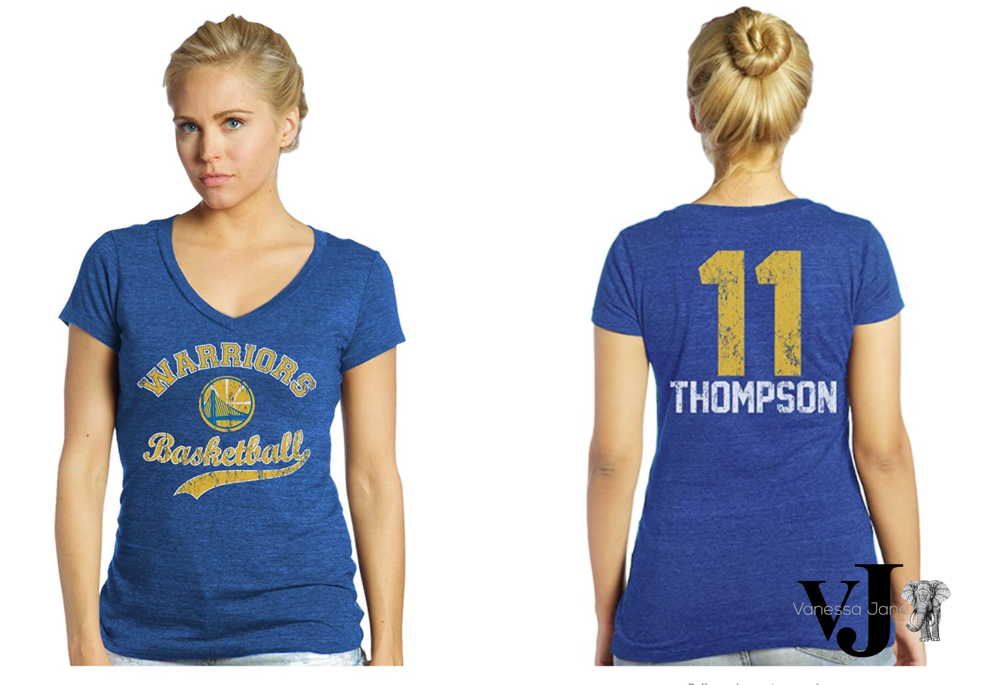 NBA Golden State Warriors Womens Triblend Modest V-Neck Tee, Royal, Medium