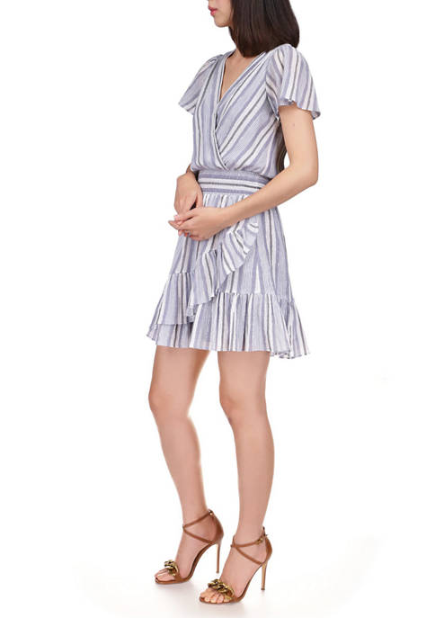 Michael Michael Kors Plus Size Striped Surplice-Neck Dress, Size 1X