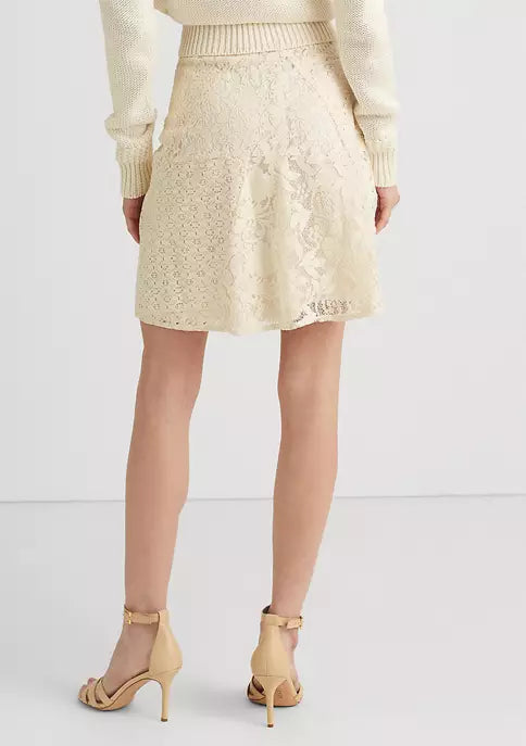 Lauren Ralph Lauren Womens Patchwork Lace Skirt, Size 12 Winter Cream