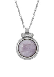 1928 28 Inch Silver Tone Amethyst Round Pendant Necklace