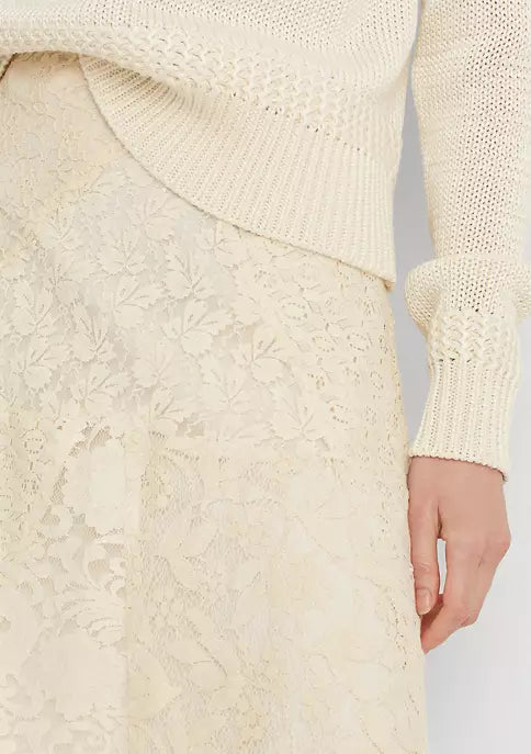 Lauren Ralph Lauren Womens Patchwork Lace Skirt, Size 12 Winter Cream