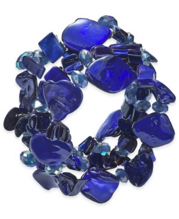 Style & Co. 3 Piece Set Shell & Bead Stretch Bracelets, Blue