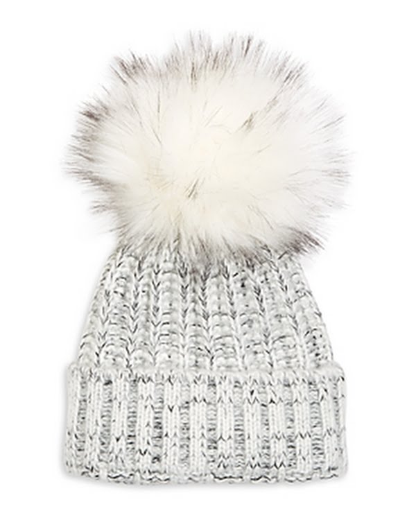 Kyi Kyi Chunky Wool Blend Beanie with Faux Fur Pom