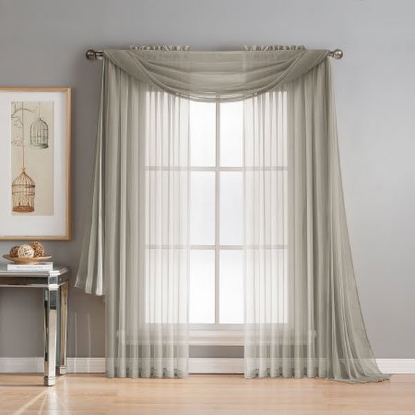 Window Elements Diamond Sheer Voile 216-inch Curtain Scarf (Grey)