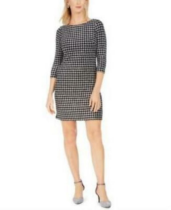 Jessica Howard Women's Glitter Houndstooth Sheath Dress Black