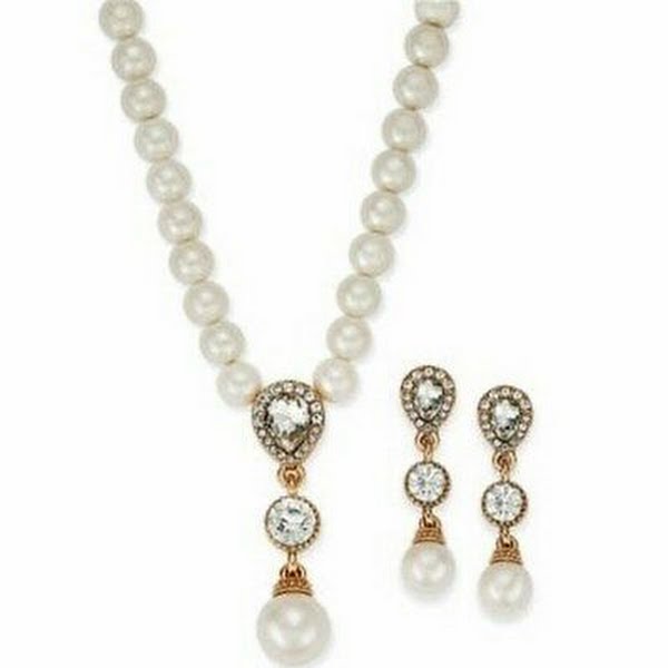 Charter Club Cubic Zirconia and Imitation Pearl Lariat Necklace & Drop Earrings