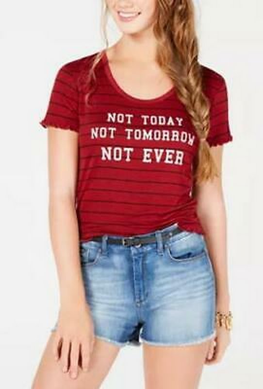 Rebellious One Juniors Not Today Striped Graphic T-Shirt, Size Large