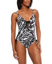 Bar III Heat Wave Lace-Up One-Piece Swimsuit, Size Small