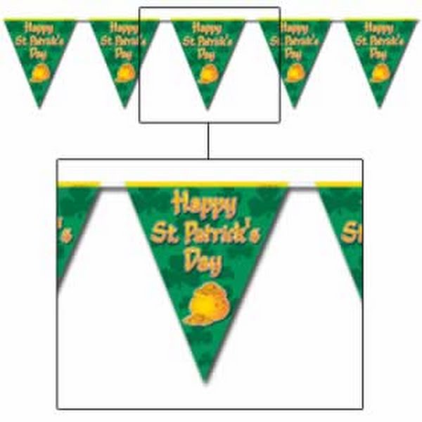 Beistle 10" x 12' Happy St Patricks Day Pennant Banner; Green/Gold 4/Pack 30520