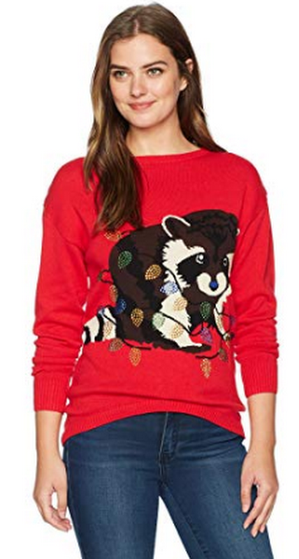 Isabellas Closet Womens Racoon Ugly Christmas Sweater, Various Sizes