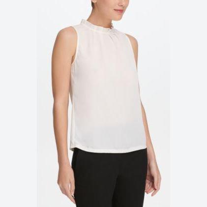 Dkny Women's Ruffle-Collar Sleeveless Blouse, Size Large