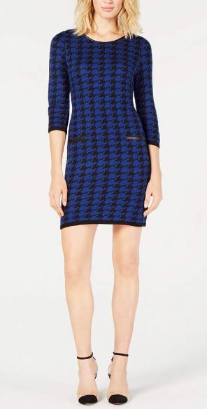 NY Collection Jacquard Houndstooth-Print Dress, Petite XS