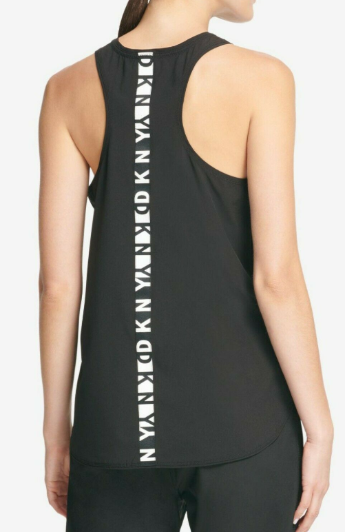 DKNY Womens Sport Racerback Logo Tank Top, Black, Size Medium