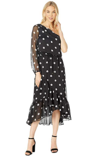 Lauren Ralph Lauren Womens Roshawna B/W Polka Dot Party Midi Dress Size 10