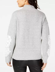 I.N.C Lace-Sleeve Mock-Neck Sweater, Size Petite Medium