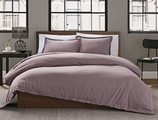 Garment Washed Solid Twin Duvet Cover Set in Lavender