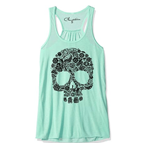 Clementine Womens Floral Skull Graphic Racerback Tank Top