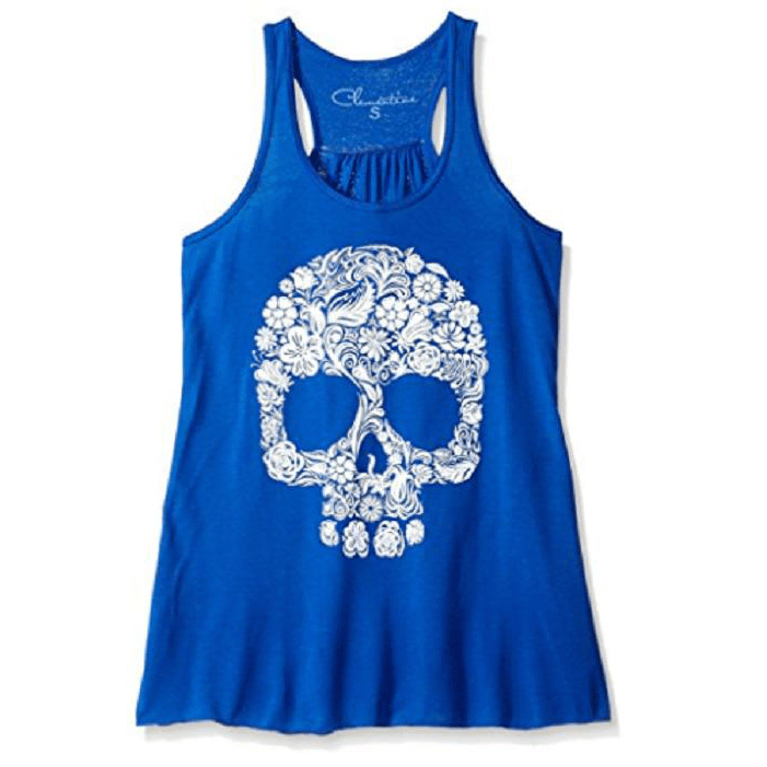 Clementine Womens Floral Skull Graphic Racerback Tank Top