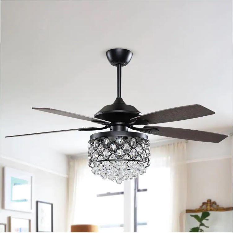 Matrix Decor Modern 52 In. Indoor Downrod Mount Crystal Chandelier Ceiling Fan