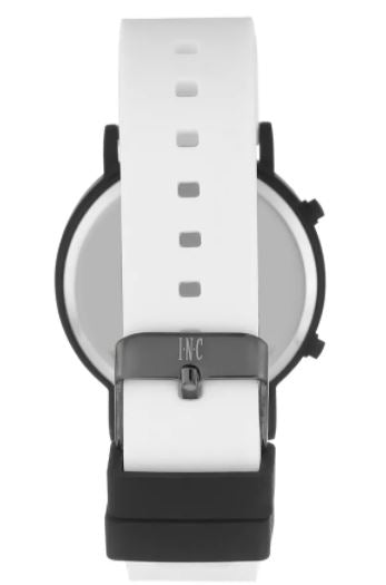 I.N.C. Womens White Striped Silicone Strap Watch 39mm