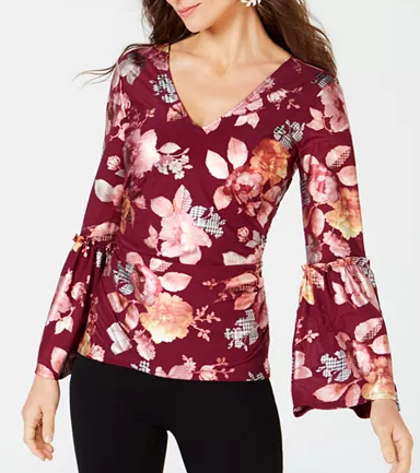 Thalia Sodi Printed Bell-Sleeve Top, Size Small