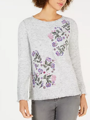 Style & Co Women's  Petite Embroidered Frayed Sweater Size PS