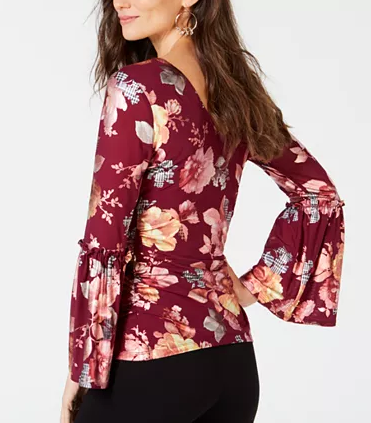 Thalia Sodi Printed Bell-Sleeve Top, Size Small