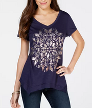 Style & Co Petite Graphic-Print Floral T-Shirt, Size PXL