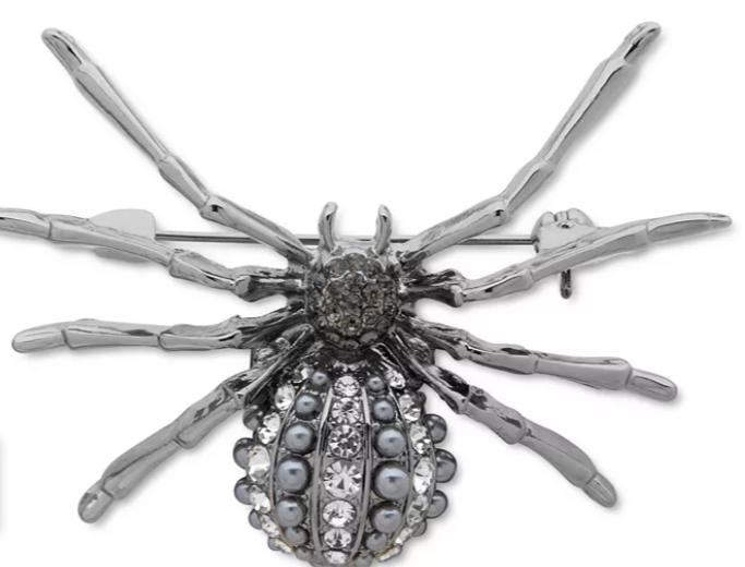 Anne Klein Hematite-Tone Pave & Imitation Pearl Spider Pin – Hematite