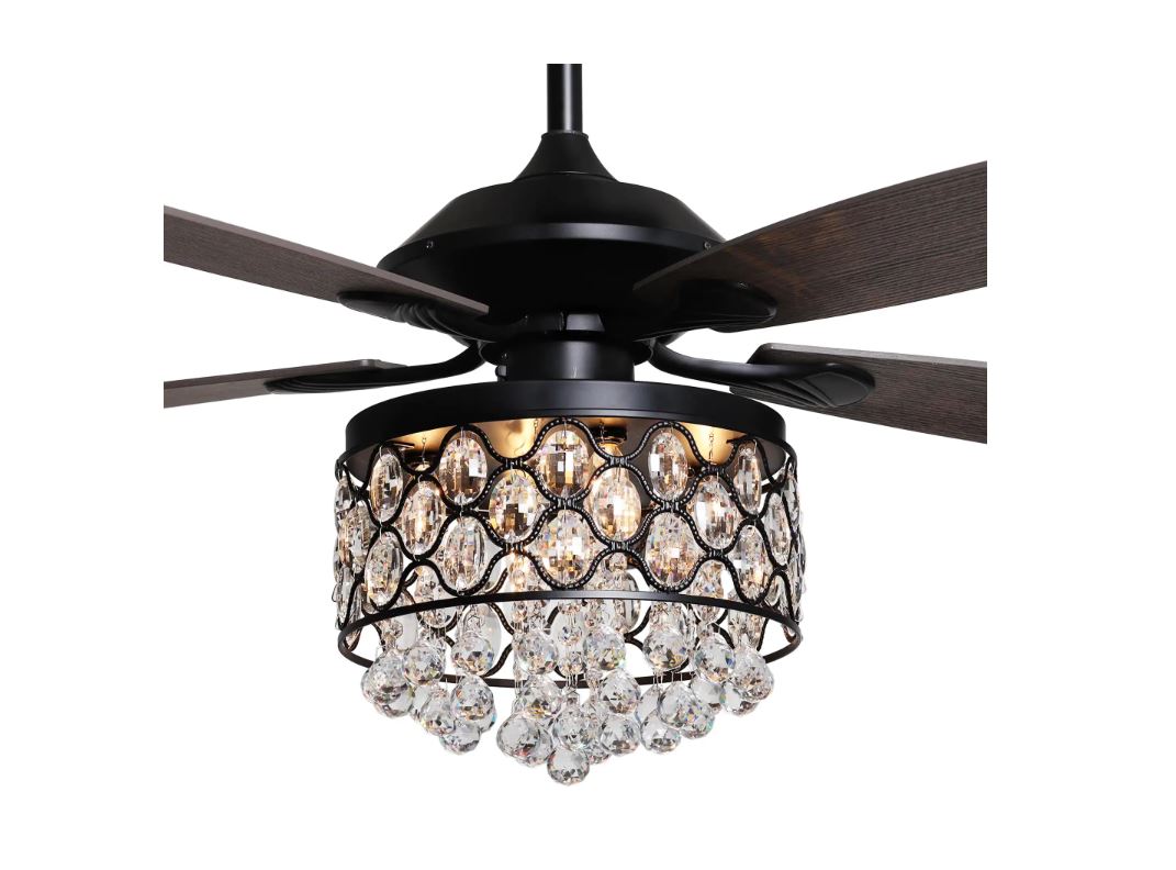 Matrix Decor Modern 52 In. Indoor Downrod Mount Crystal Chandelier Ceiling Fan