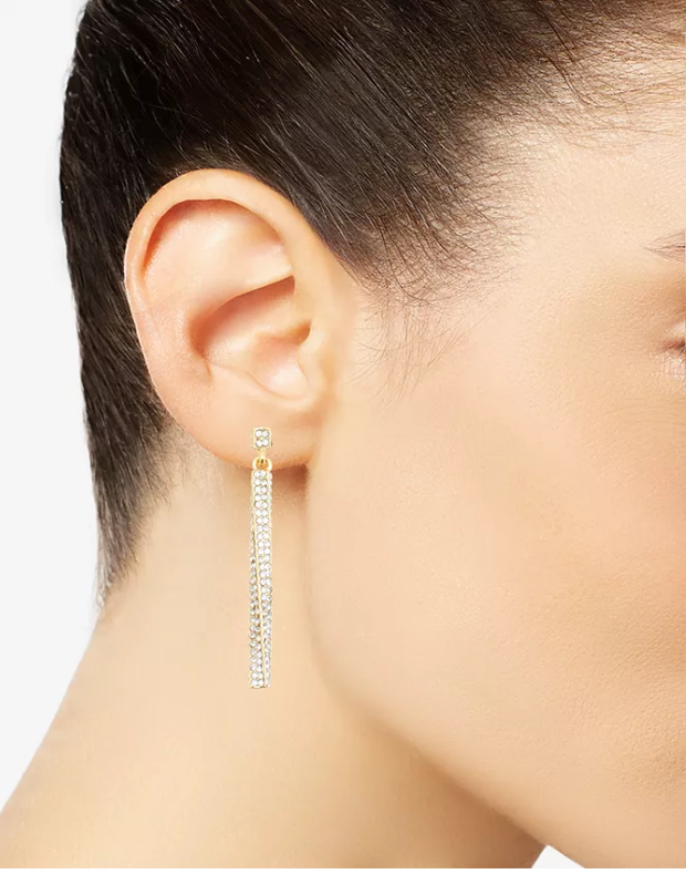 Zenzii Gold-Tone Pave Twisted Linear Drop Earrings – Gold